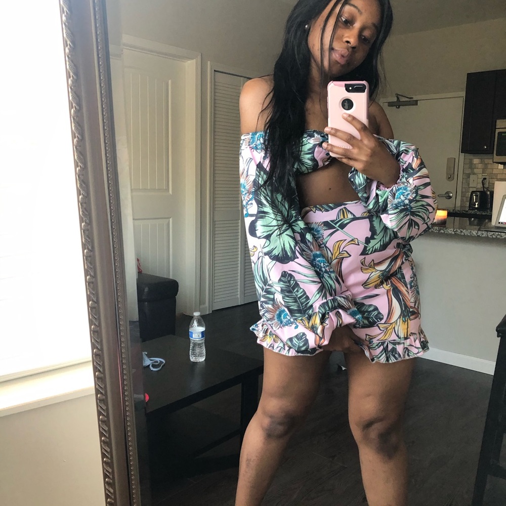 Tropical crop top and skirt set
